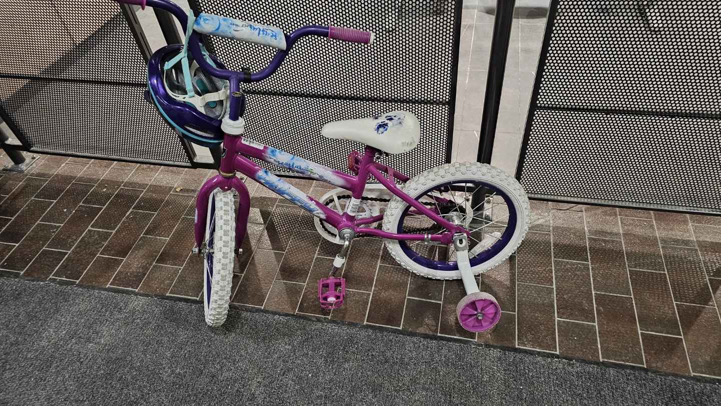 Girls' Purple and White Bicycle with Training Wheels - photo 2