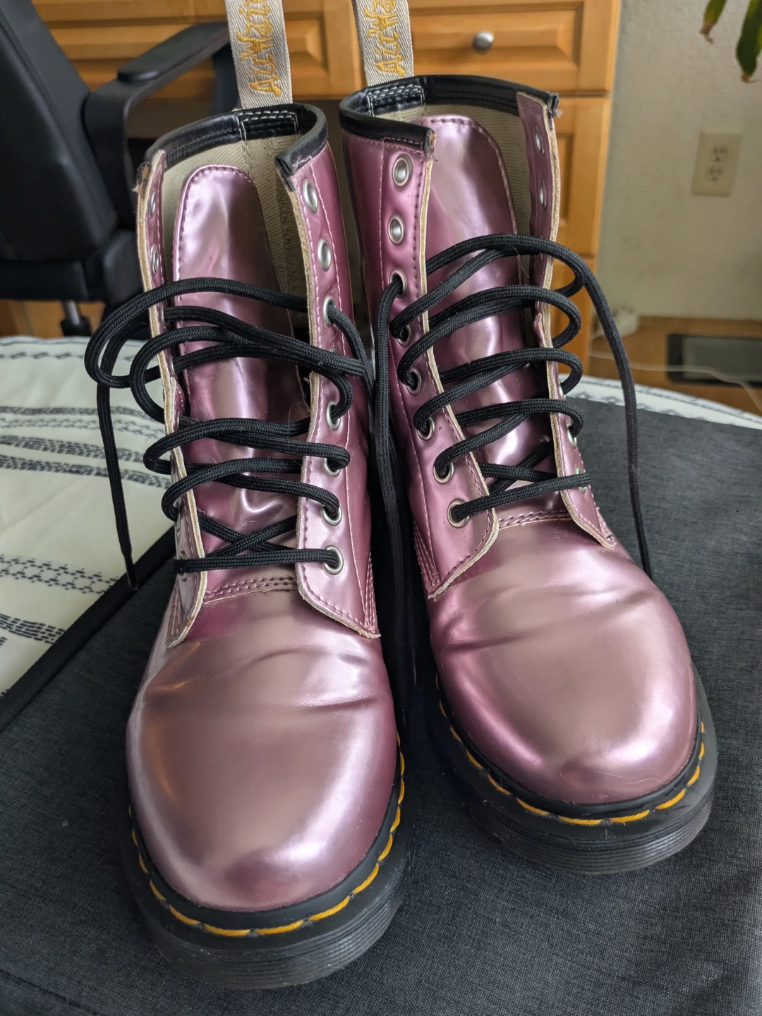 Dr. Martens Vegan 1460 Metallic Pink Boots in women's size 7