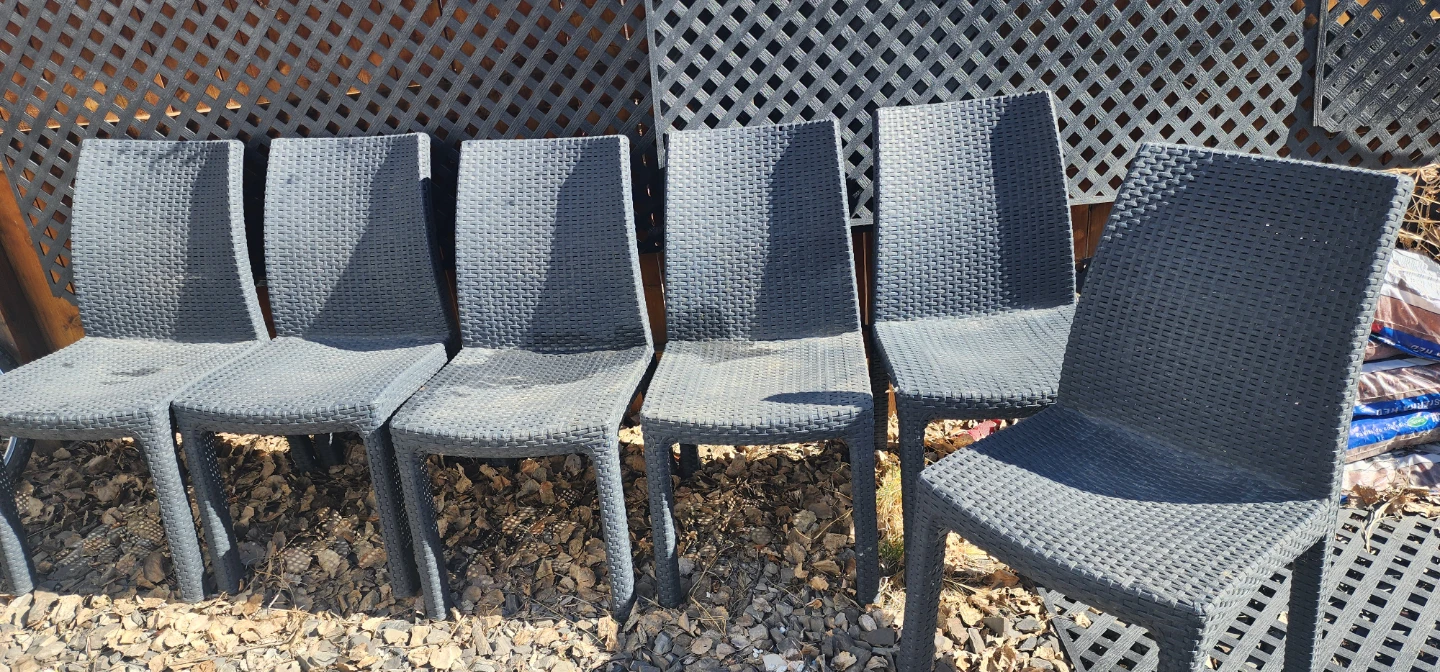 Set of 6 Dark Grey Wicker Patio Chairs