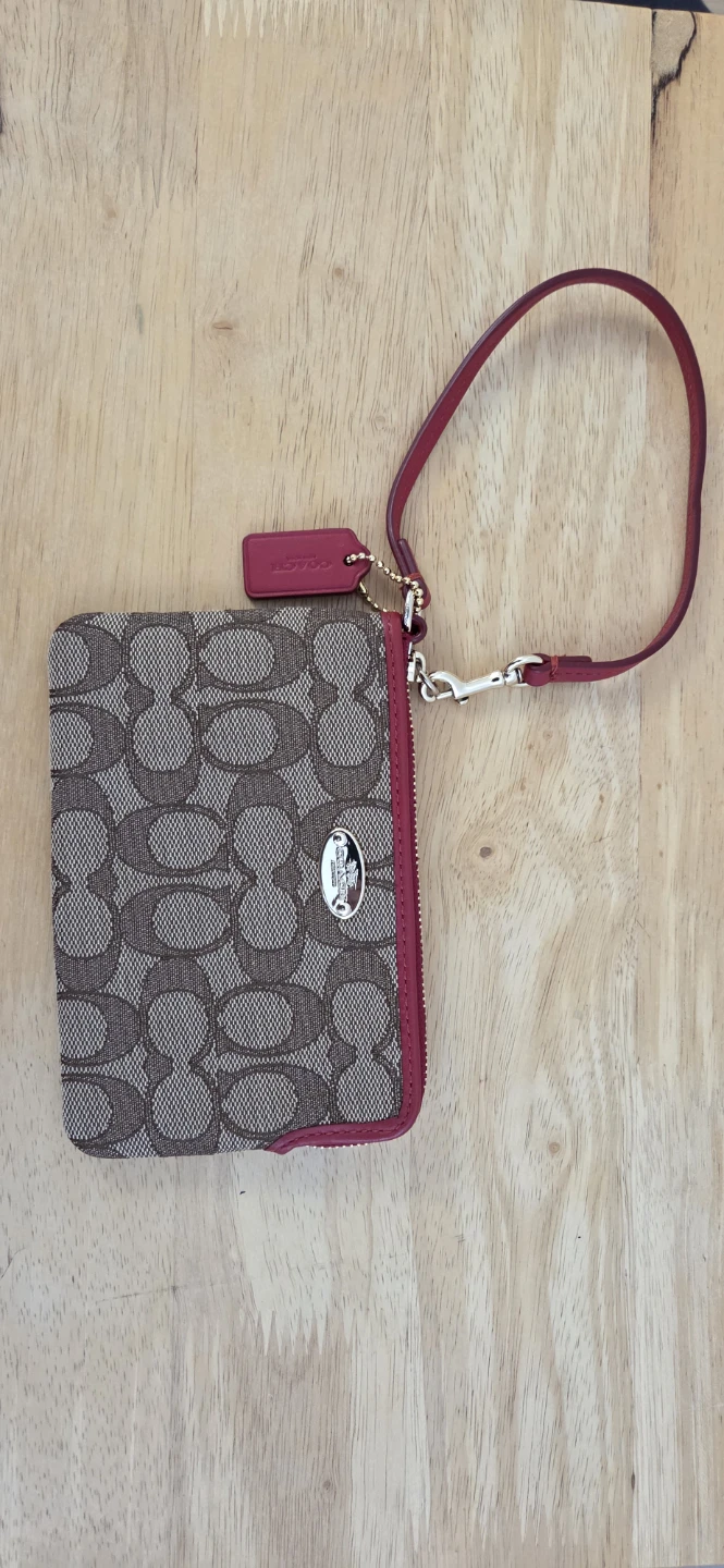 Coach Signature Canvas Wristlet - Brown/Red