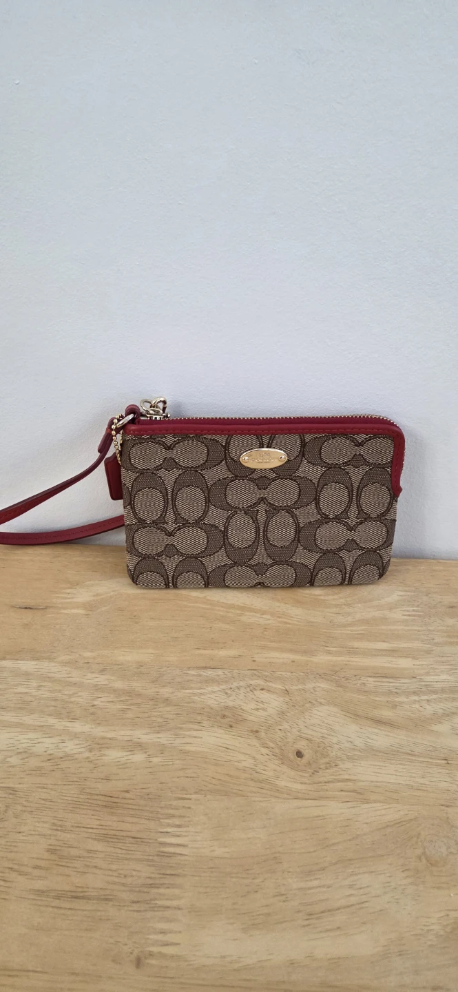 Coach Signature Canvas Wristlet - Brown/Red - photo 2