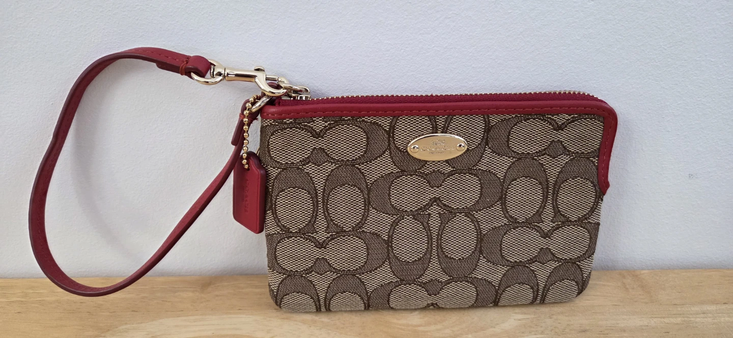 Coach Signature Canvas Wristlet - Brown/Red - photo 3