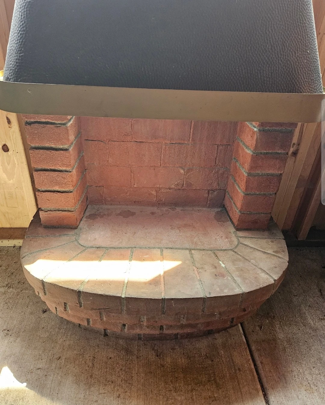 Vintage Brick Fireplace with Black Hood and Faux Logs - photo 3