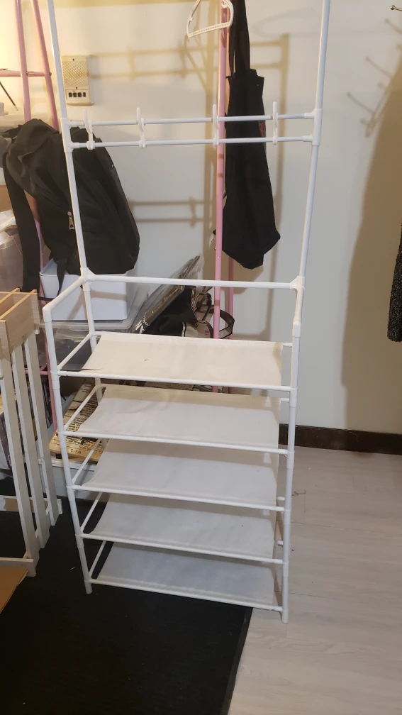 White 4-Tier Shoe Rack and Coat Hanger - photo 2