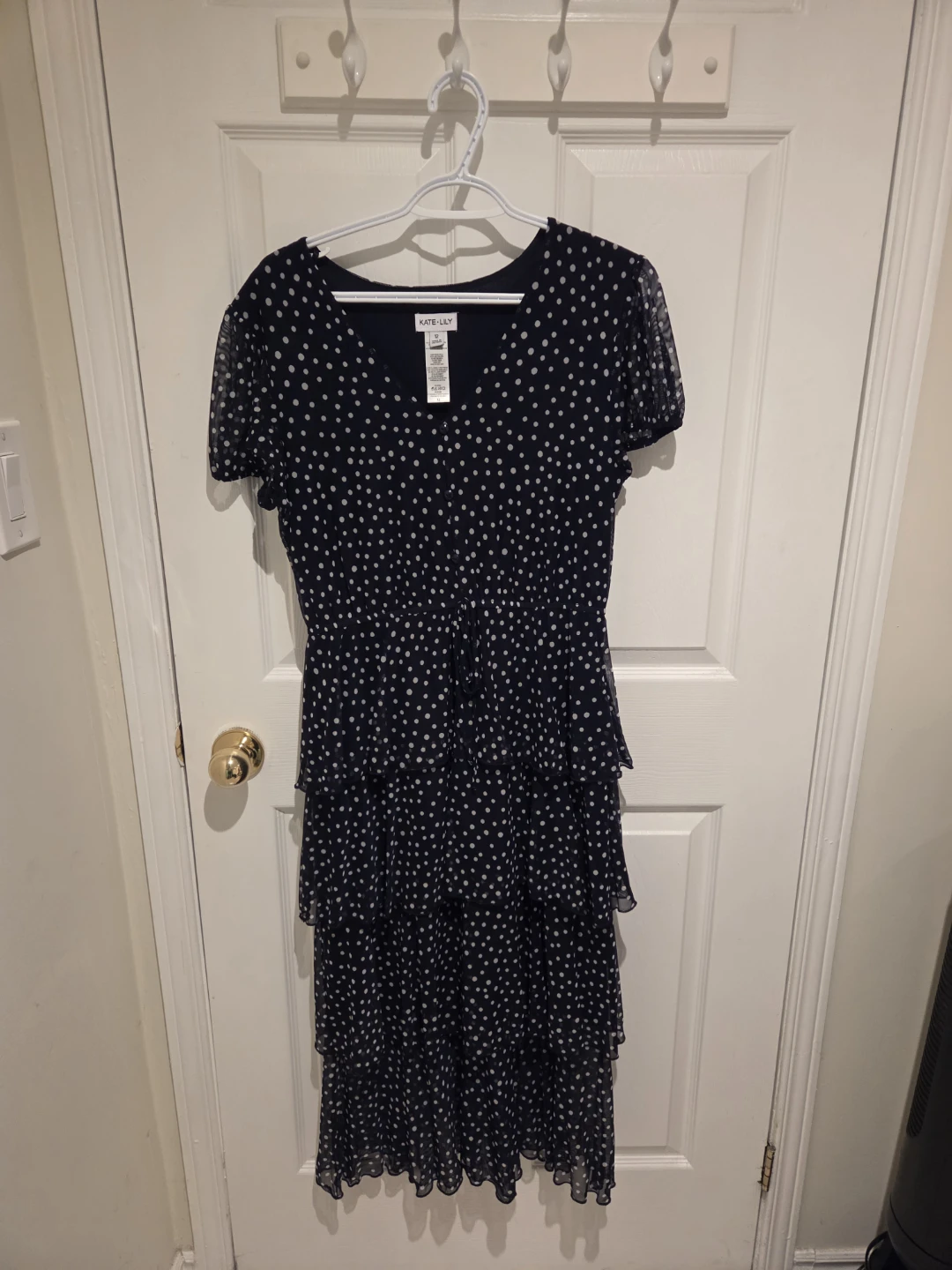 Kate Lily Navy Polka Dot Tiered Dress Size 12