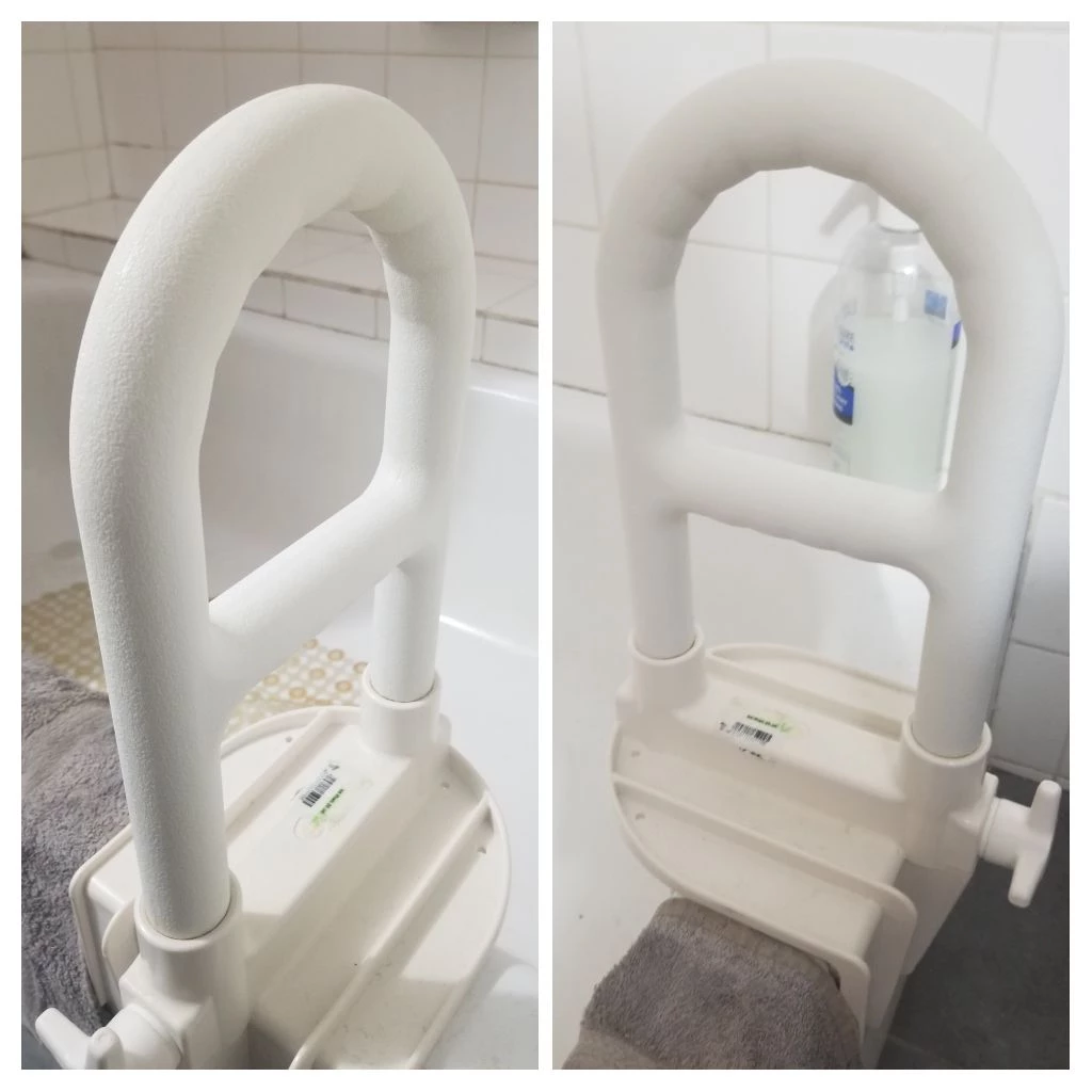 White bathtub grab bar