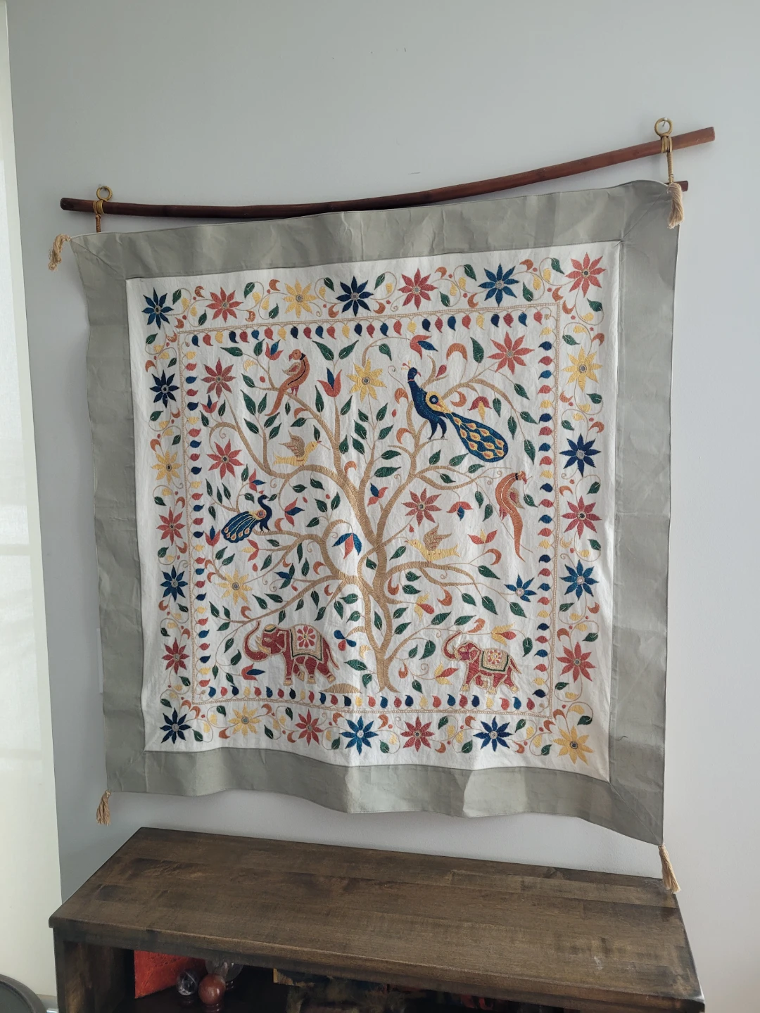 Embroidered Wall Hanging Tapestry with Tree of Life Motif