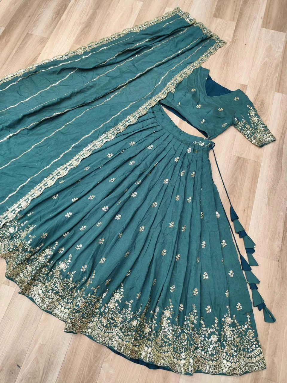 Teal Embroidered Lehenga Choli with Dupatta