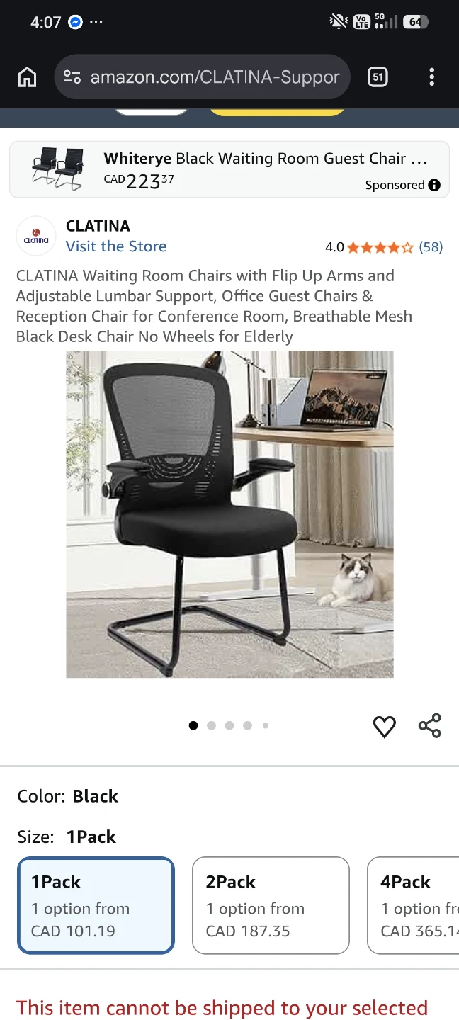 CLATINA Black Mesh Guest Chair with Flip-Up Arms