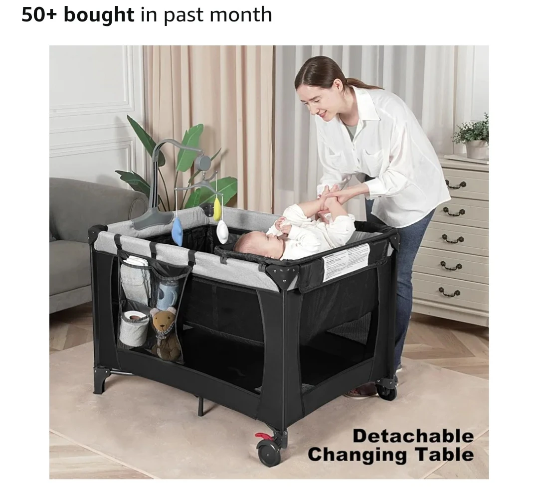 Black Playpen with Detachable Changing Table and Mobile - photo 2