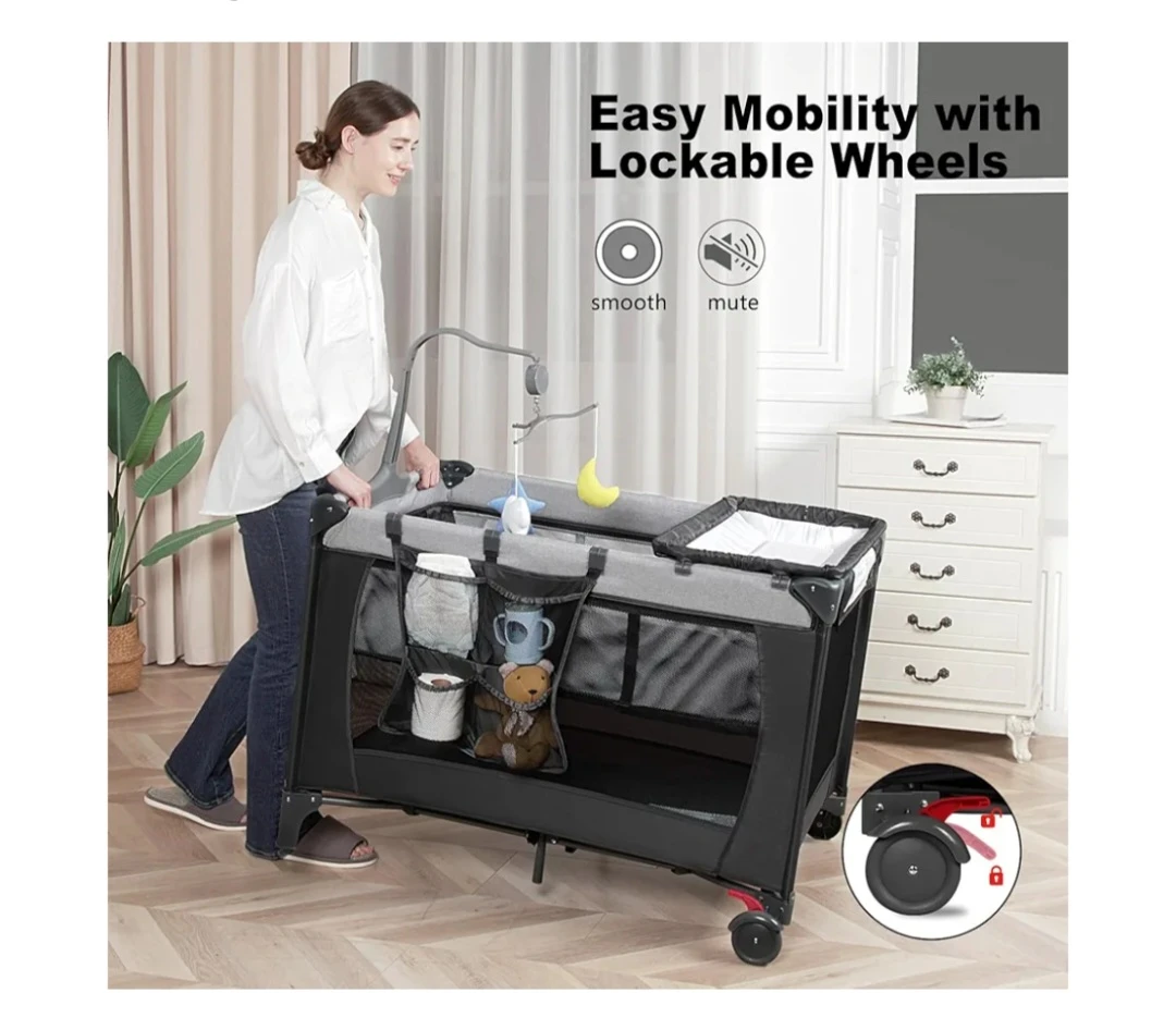 Black Playpen with Detachable Changing Table and Mobile - photo 3