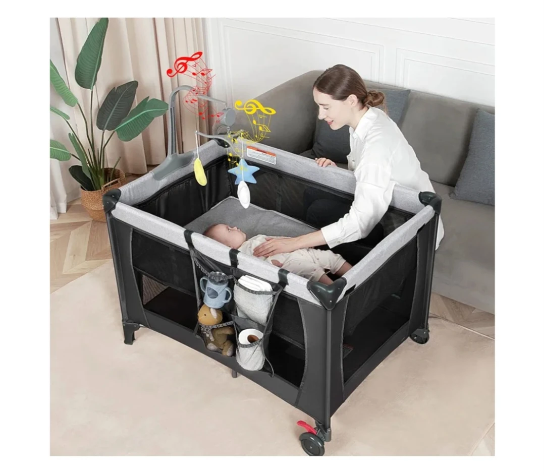Black Playpen with Detachable Changing Table and Mobile - photo 4