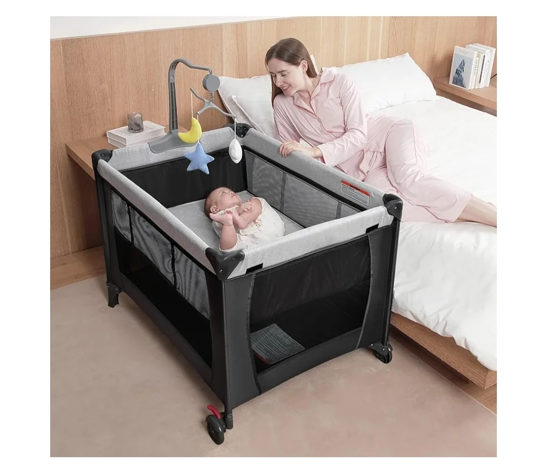 Black Playpen with Detachable Changing Table and Mobile - photo 5