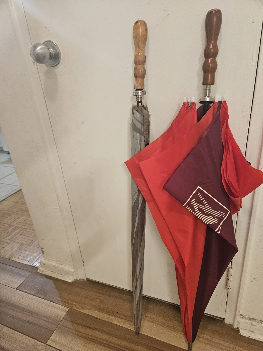 Two Umbrellas - Red & Grey Striped