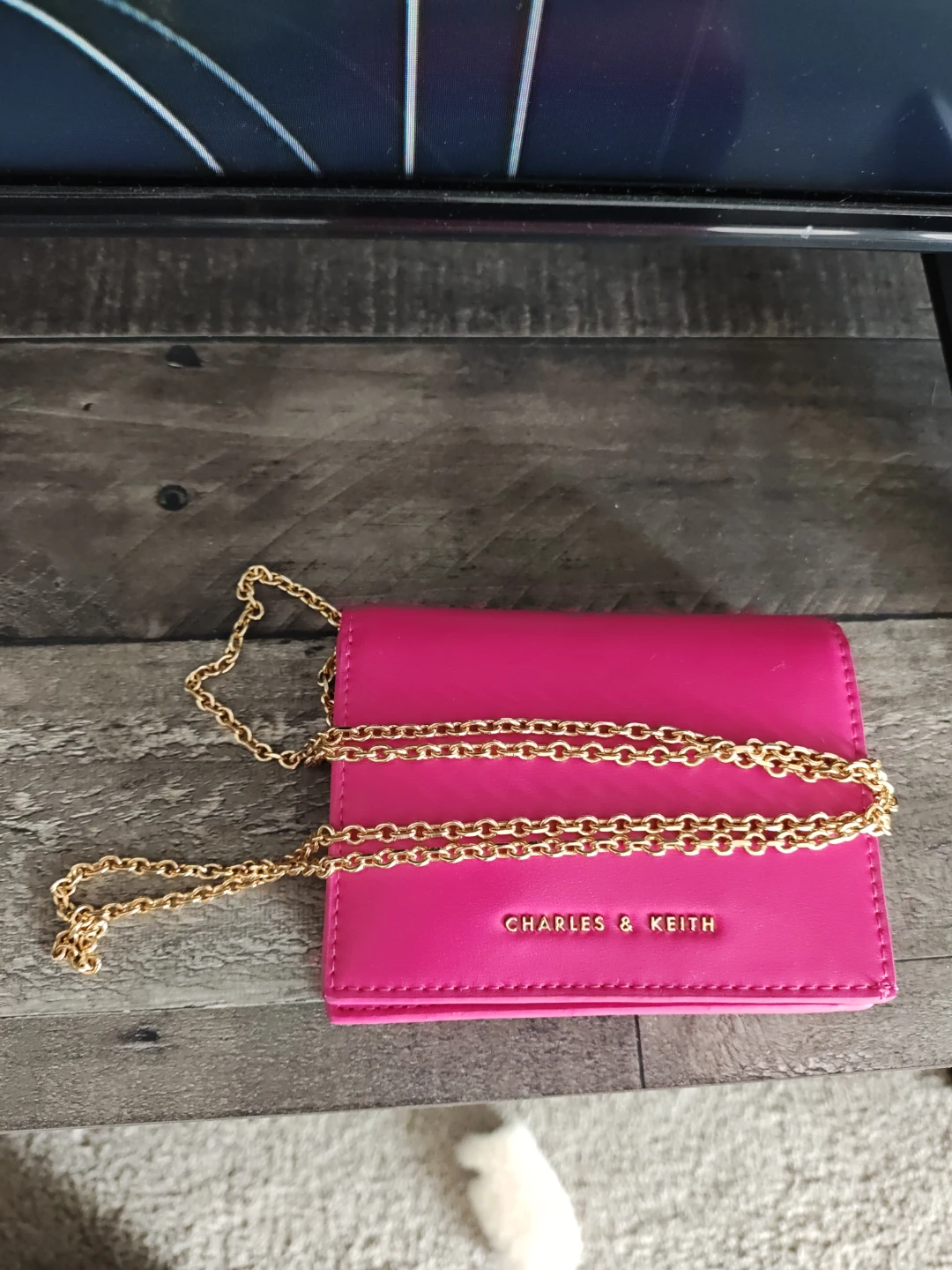 Charles & Keith Pink Card Holder with Chain