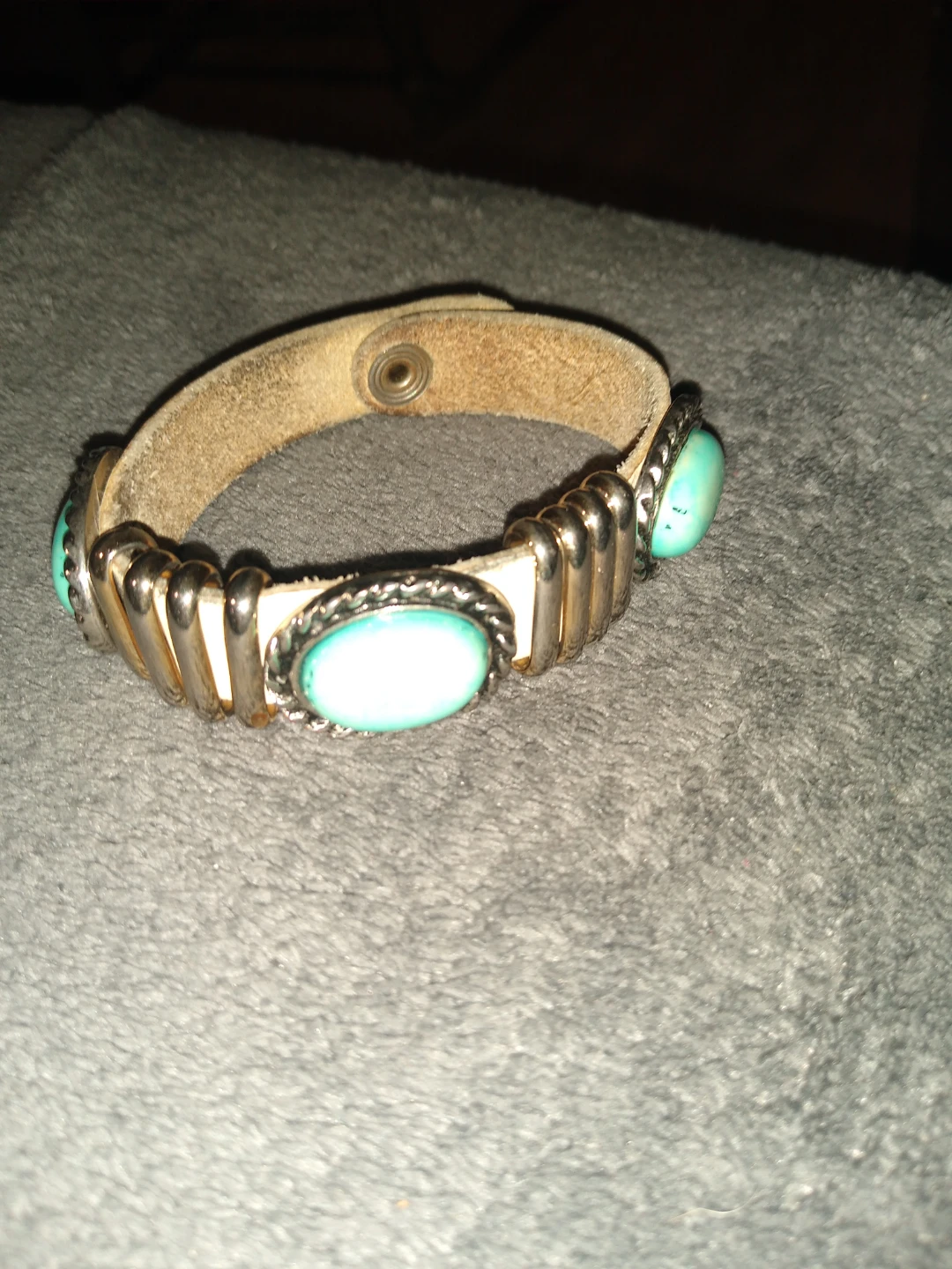 Handmade Navajo turquoise silver and leather bracelet - photo 2