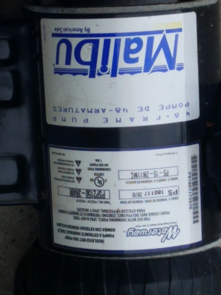 Waterway Malibu  pool pump, model number PSP2150-3RAM.  - photo 4