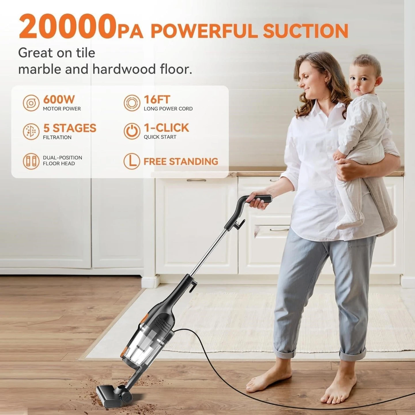 Brand New>>Corded Stick Vacuum Cleaner with 20000PA Suction