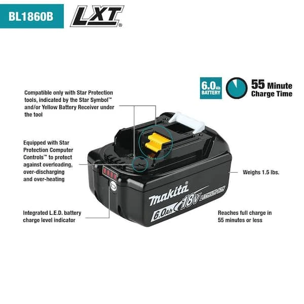 Makita BL1860B 18V 6.0Ah Lithium-Ion Battery - photo 3