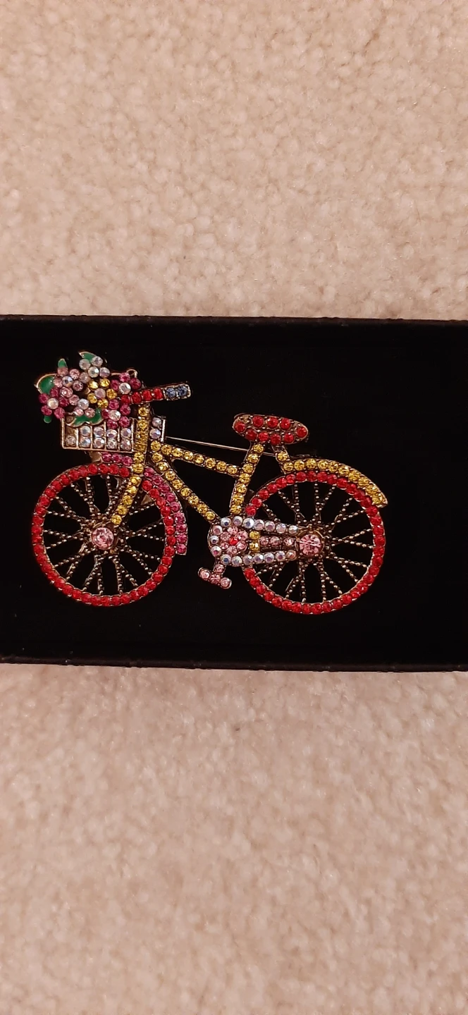 Rhinestone Bicycle Brooch with Flower Basket