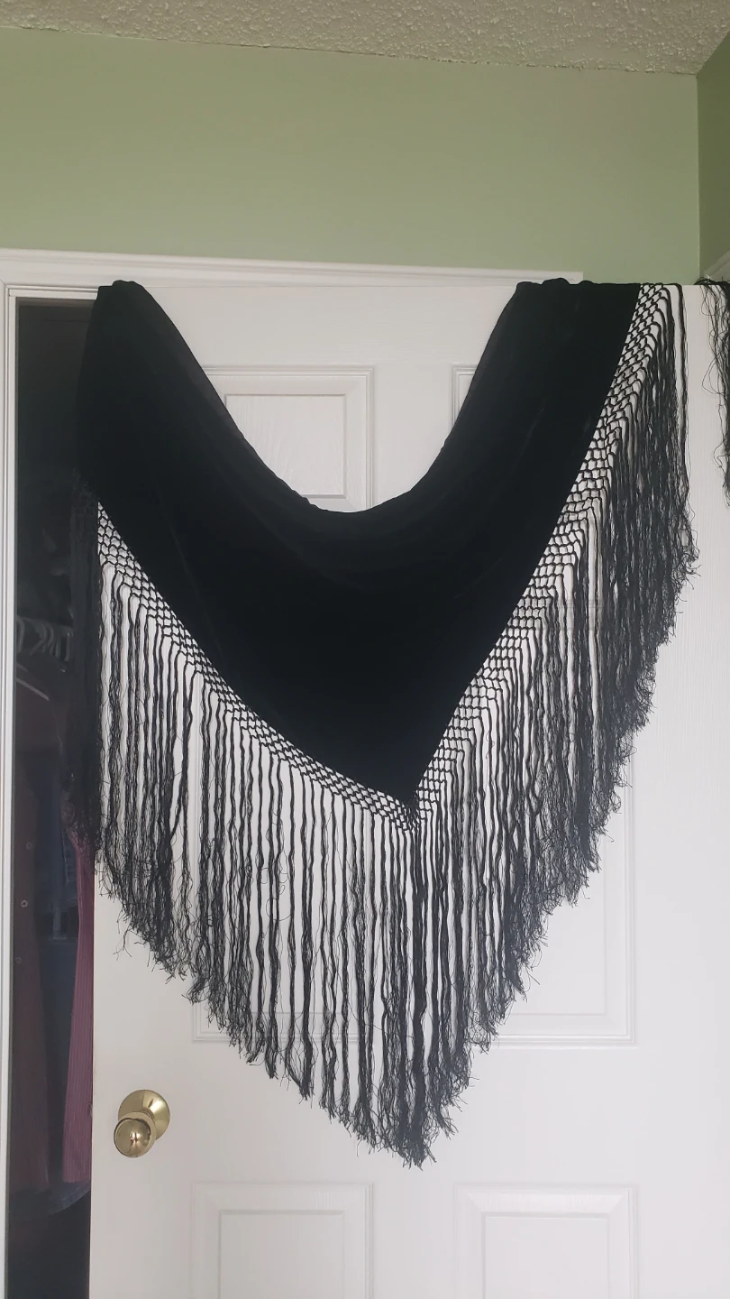 Black Velvet Shawl with Fringe