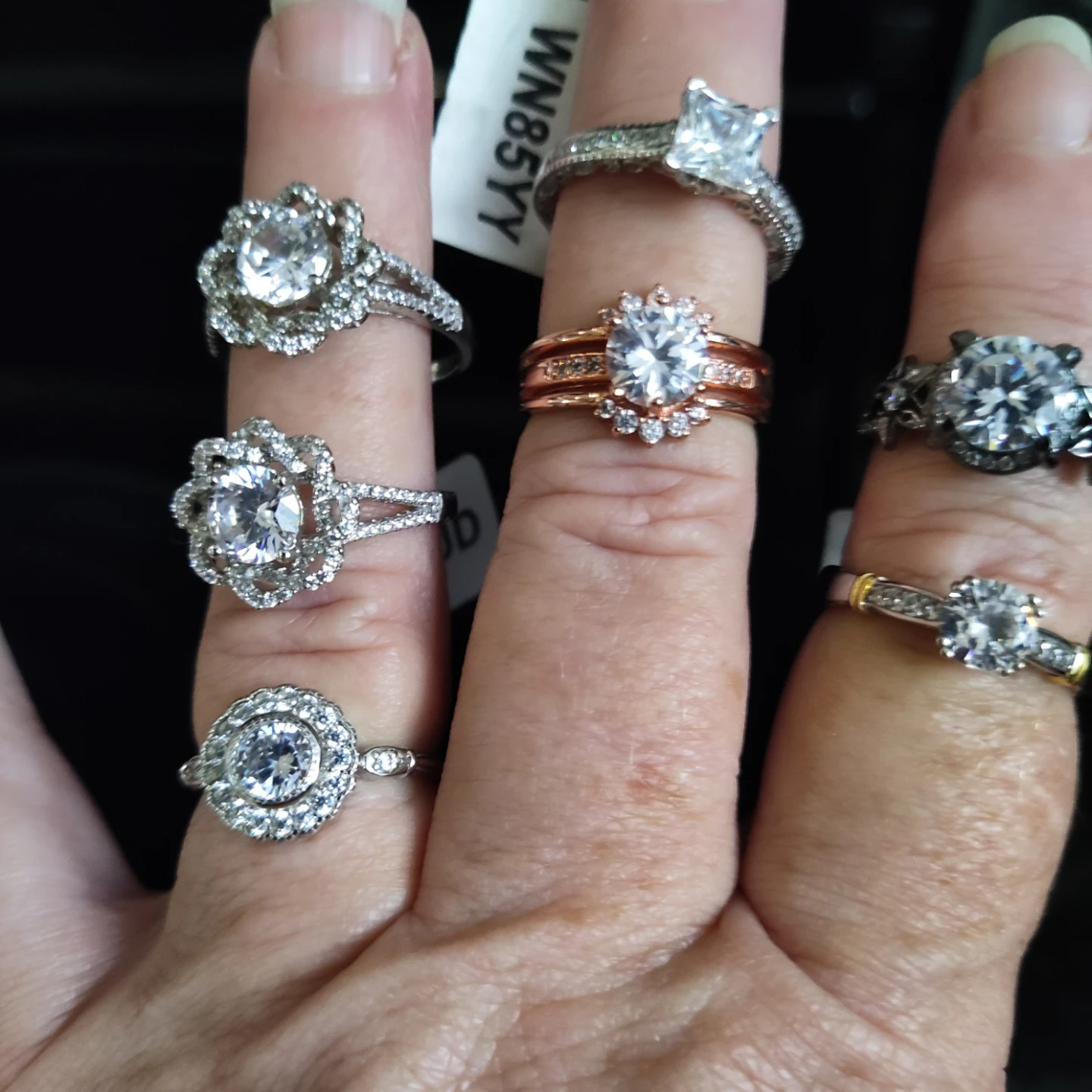 Assorted Sterling Silver and Rose Gold Rings with Crystals