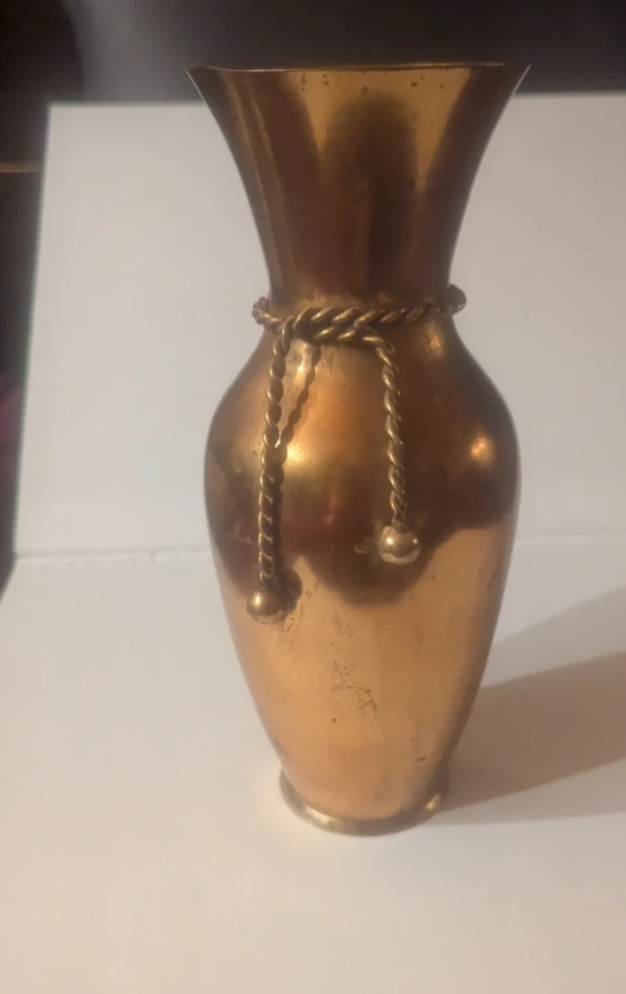 Vintage Copper Vase with Twisted Rope Detail