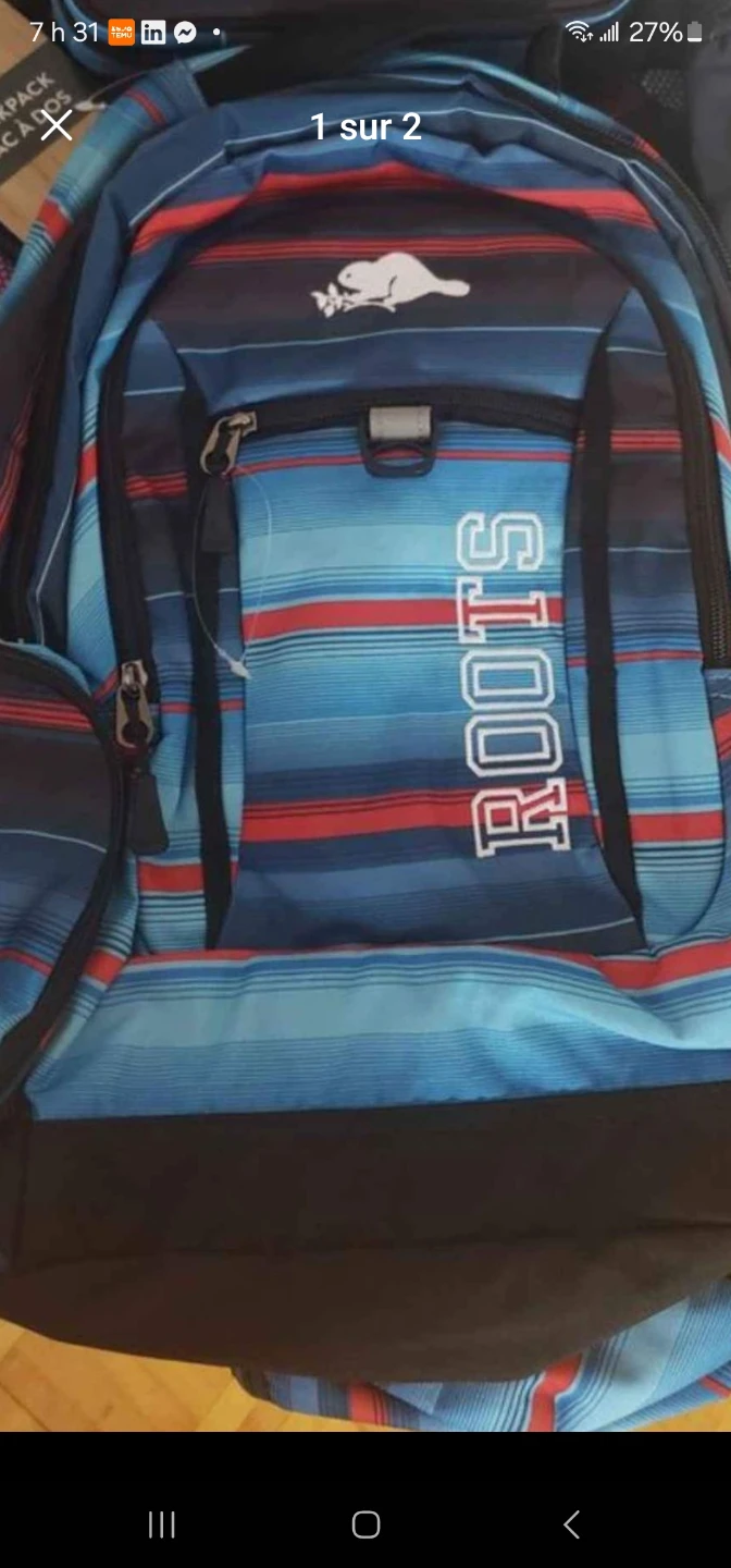 Sac à dos Roots rayé bleu et rouge
