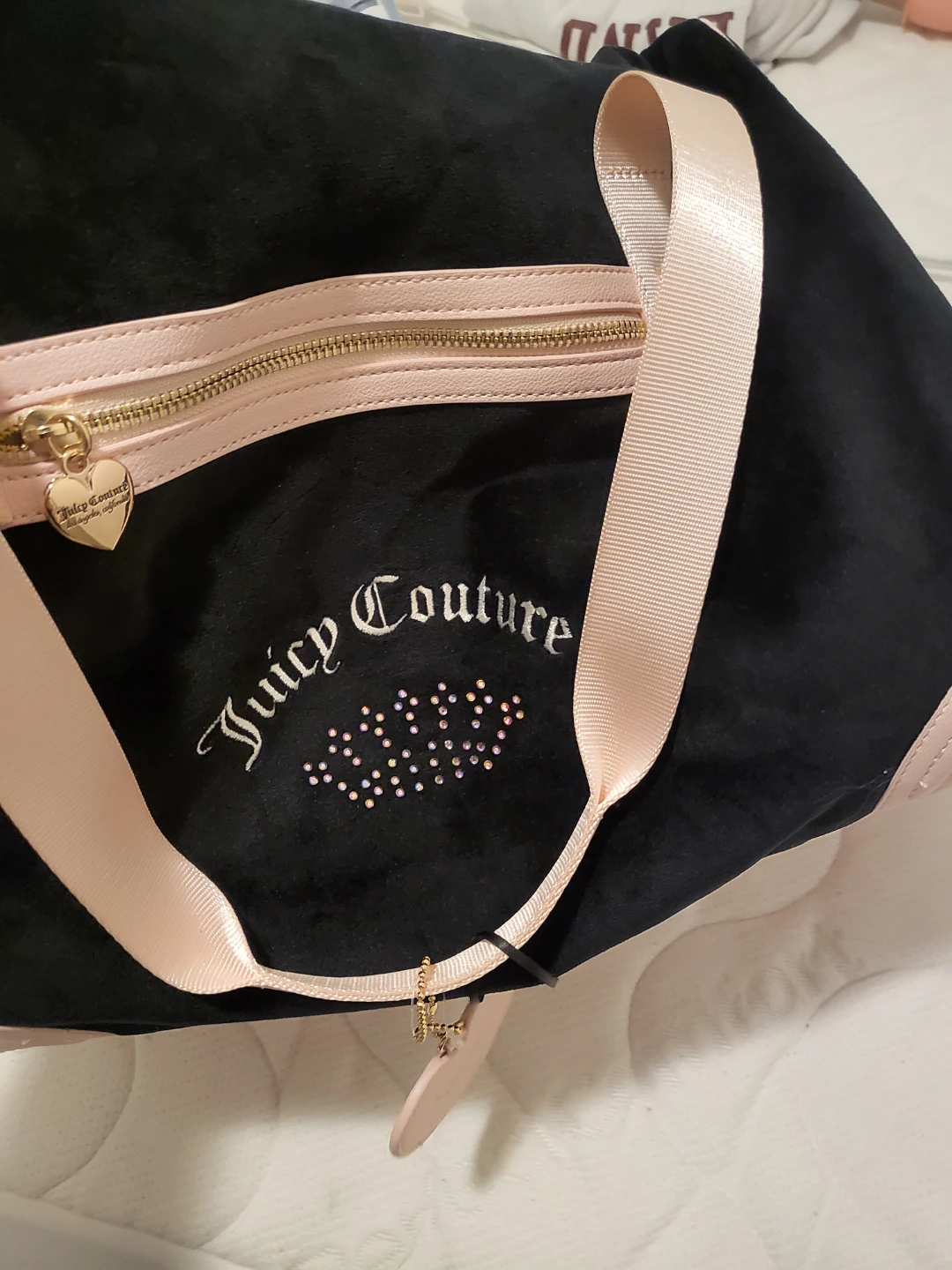 Juicy Couture Black Velour Duffle Bag with Pink Trim - photo 3