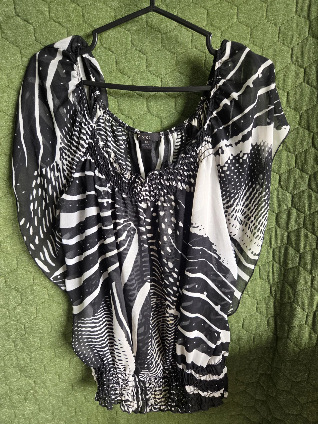 XXI Black & White Patterned Sheer Blouse