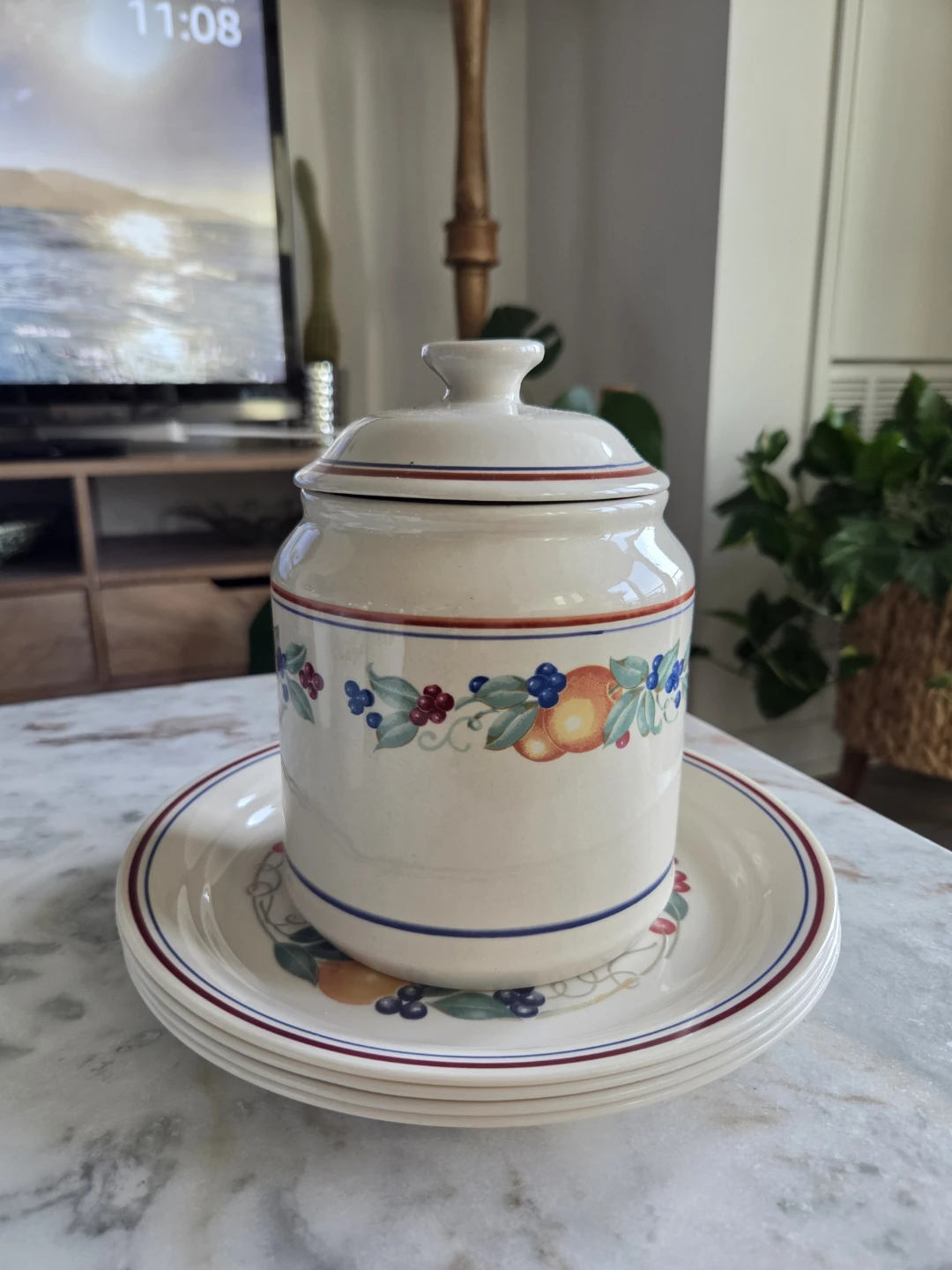 Corelle Jar and Plate Set with Fruit Design