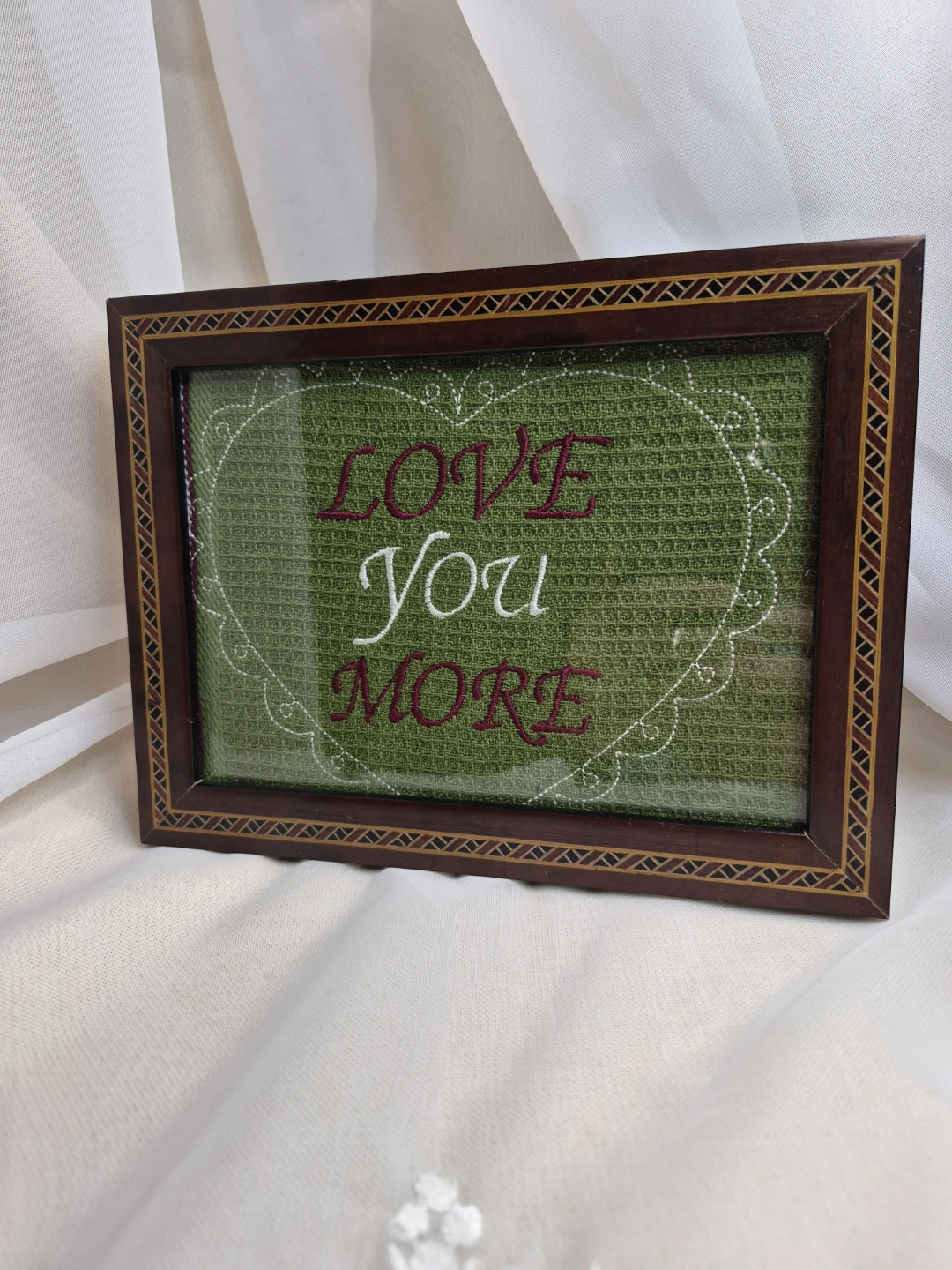 Love You More Framed Embroidered 5x7 Wall Decor