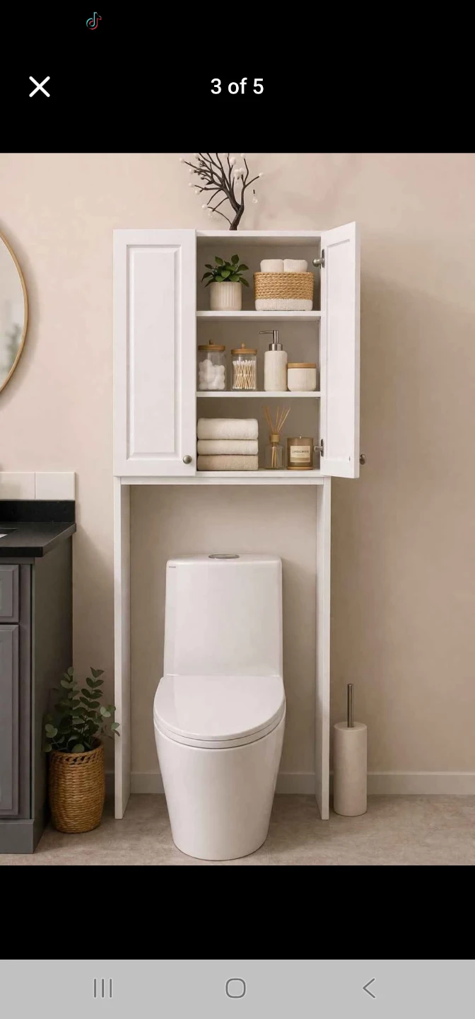 White Over-the-Toilet Storage Cabinet with Doors - photo 3