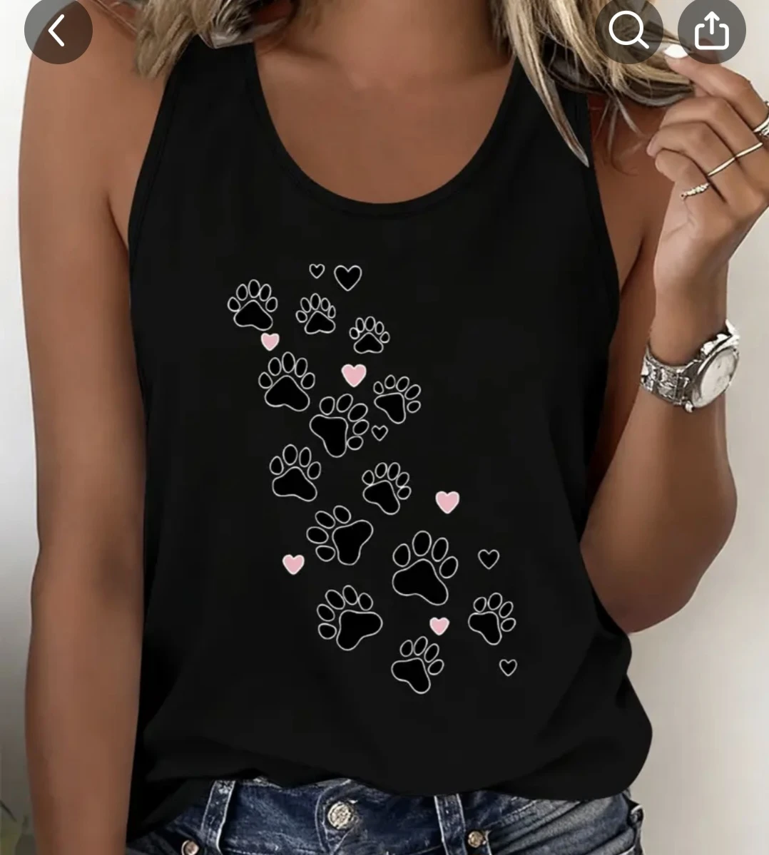 Black Tank Top with Paw Print Design