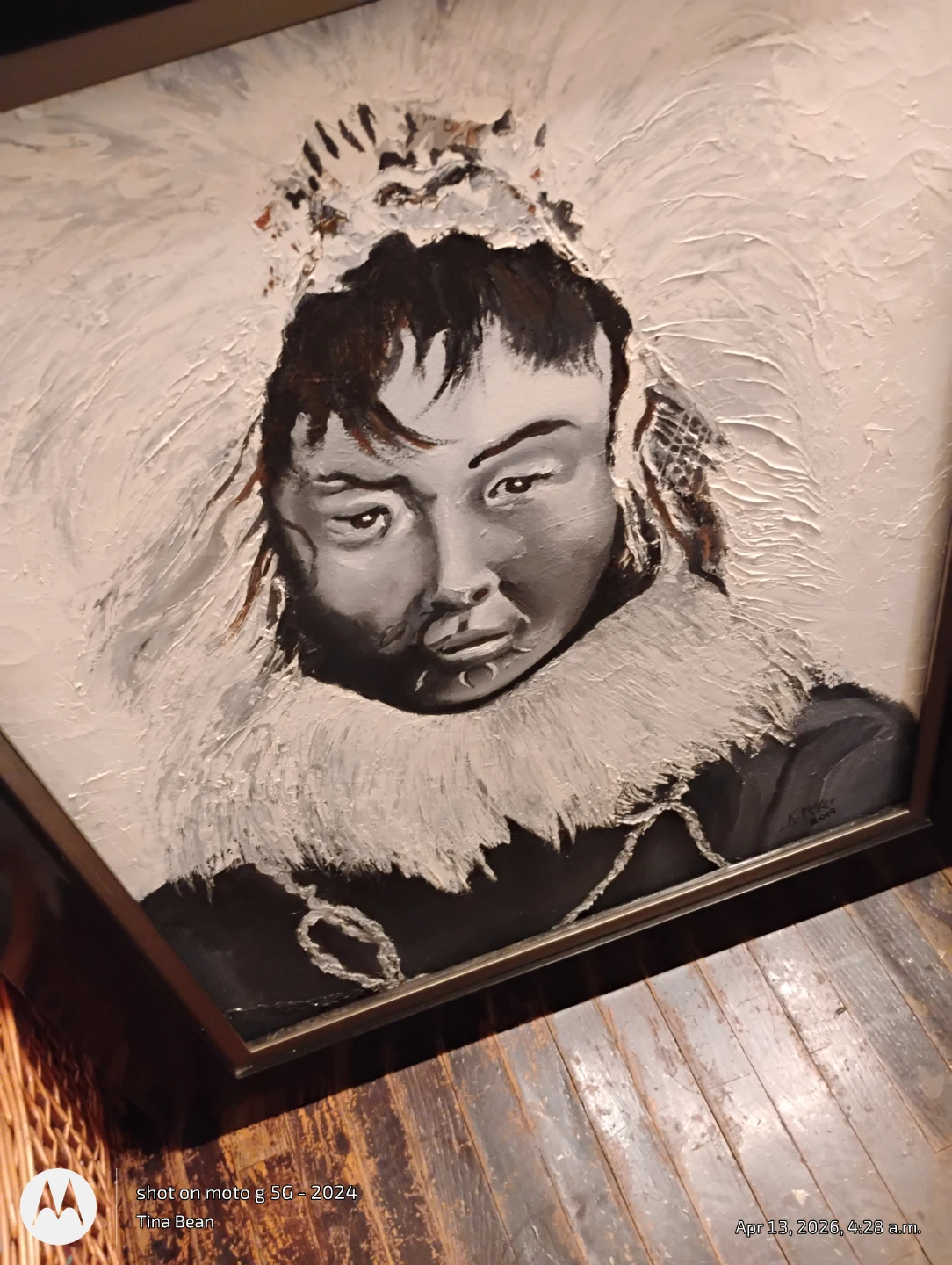 Framed Portrait Painting of Person in Fur-Lined Hood - photo 2