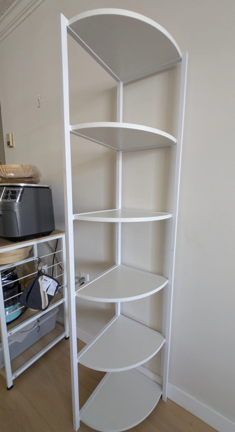 65" White Corner Shelf Unit