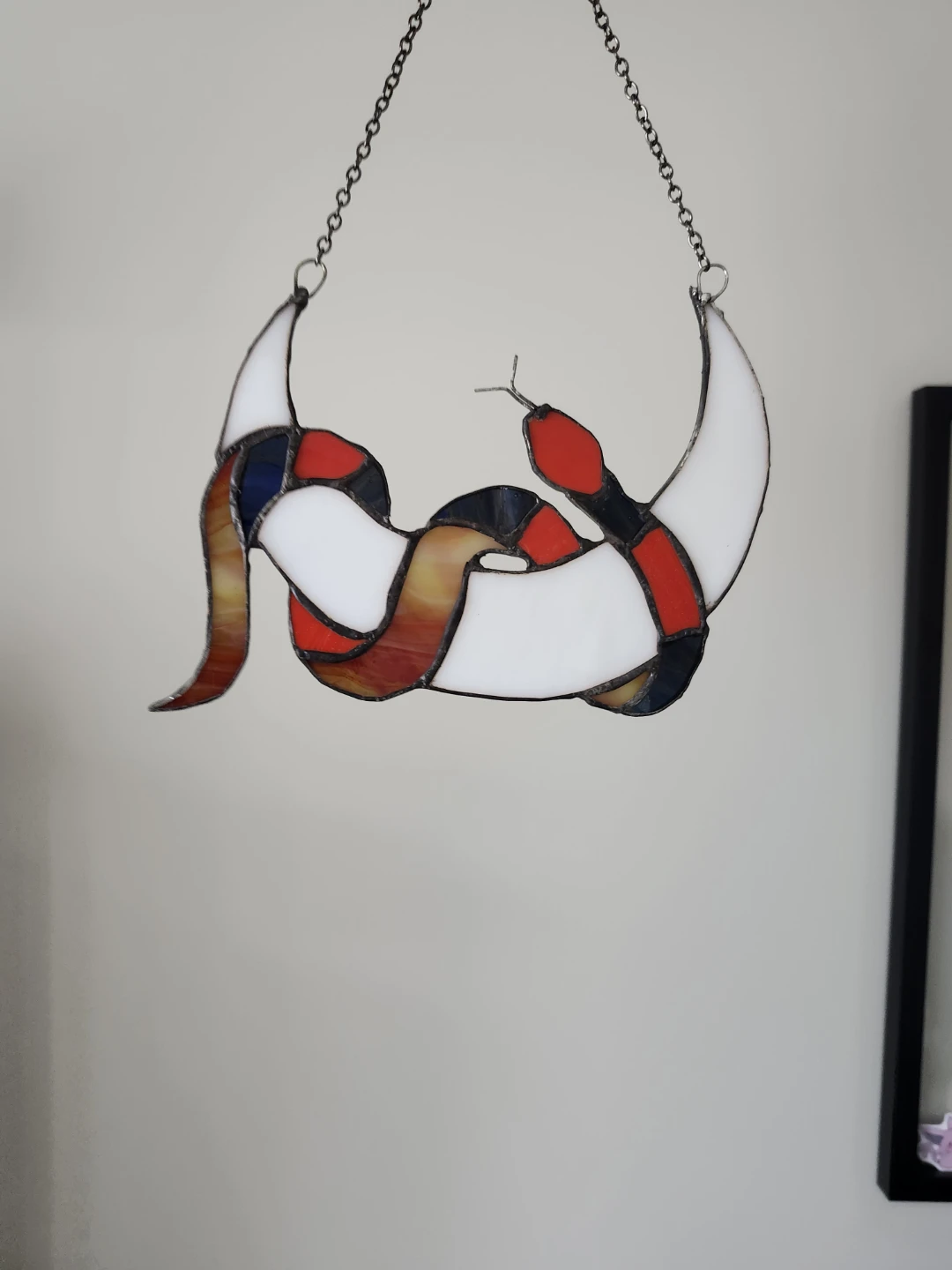 Stained Glass Snake and Moon Suncatcher