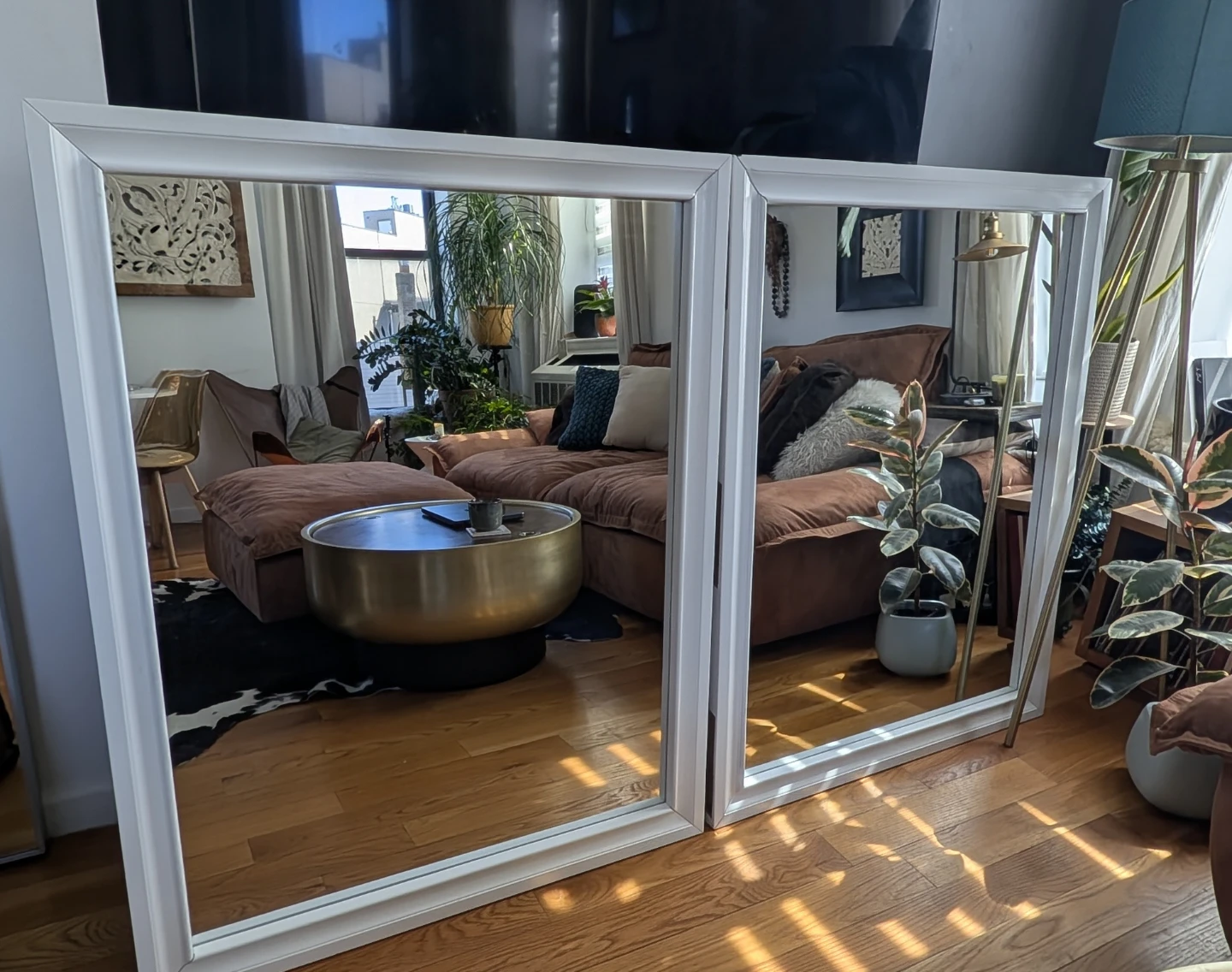 Huge white framed statement mirror (set of 2)