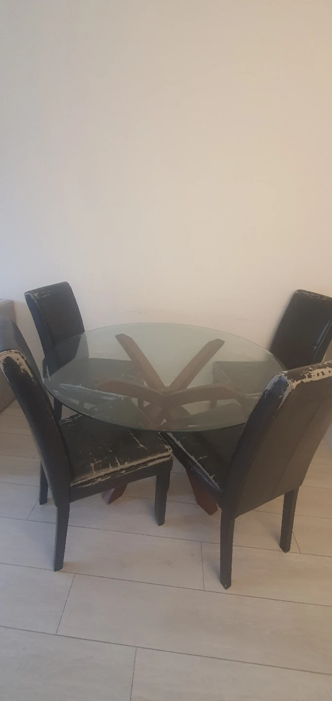 Glass Top Dining Table with Wooden Base