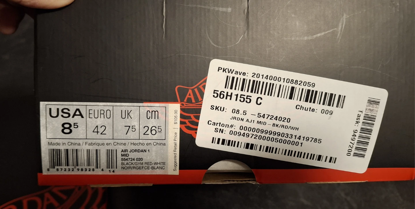 Air Jordan 1 Mid Black/Gym Red-White size 8.5 Sneakers - photo 2