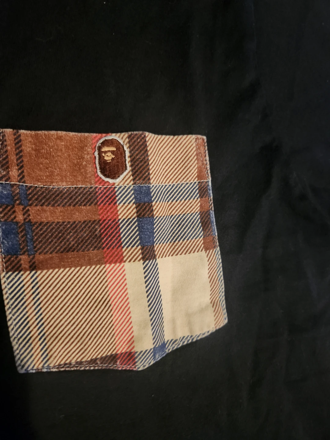 A Bathing Ape Black T-Shirt with Plaid Pocket - photo 2