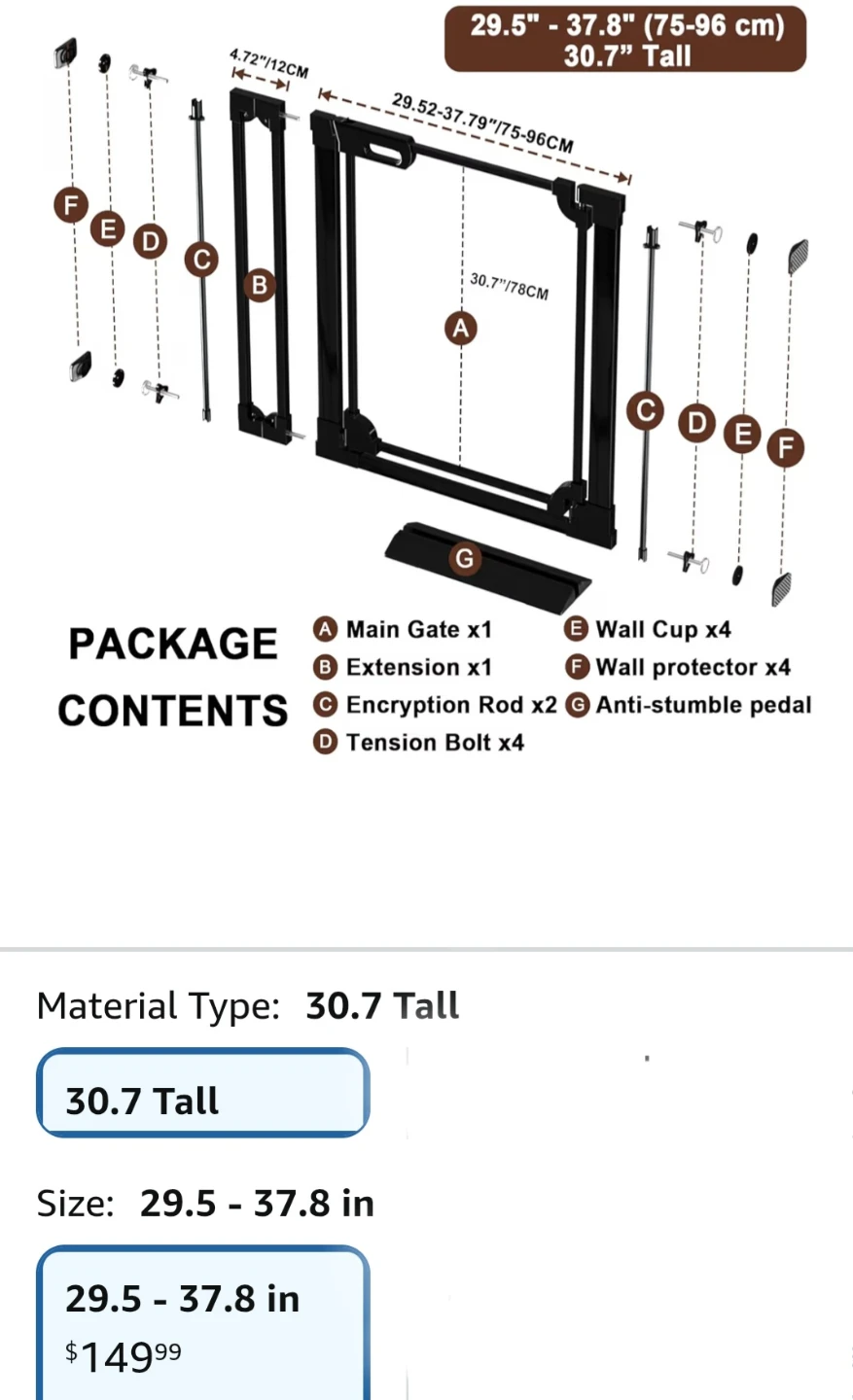 Baby Gate 29.5"-37.8" Wide, 30.7" Tall - photo 3