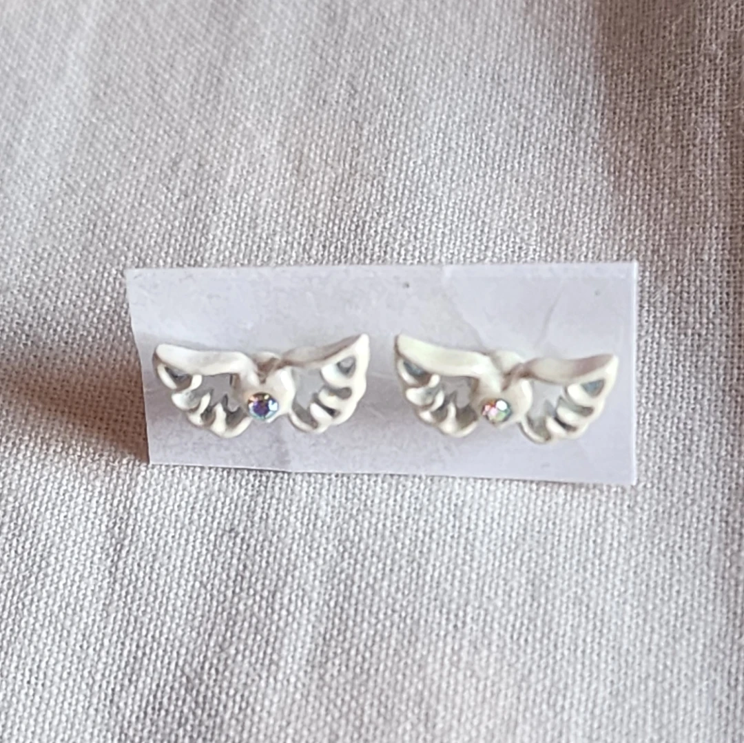 White Wing Earrings with Rhinestones
