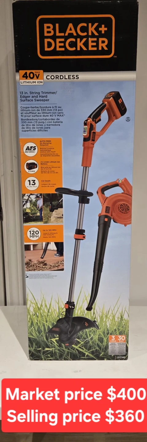 Black+Decker 40V Cordless String Trimmer/Edger and Sweeper