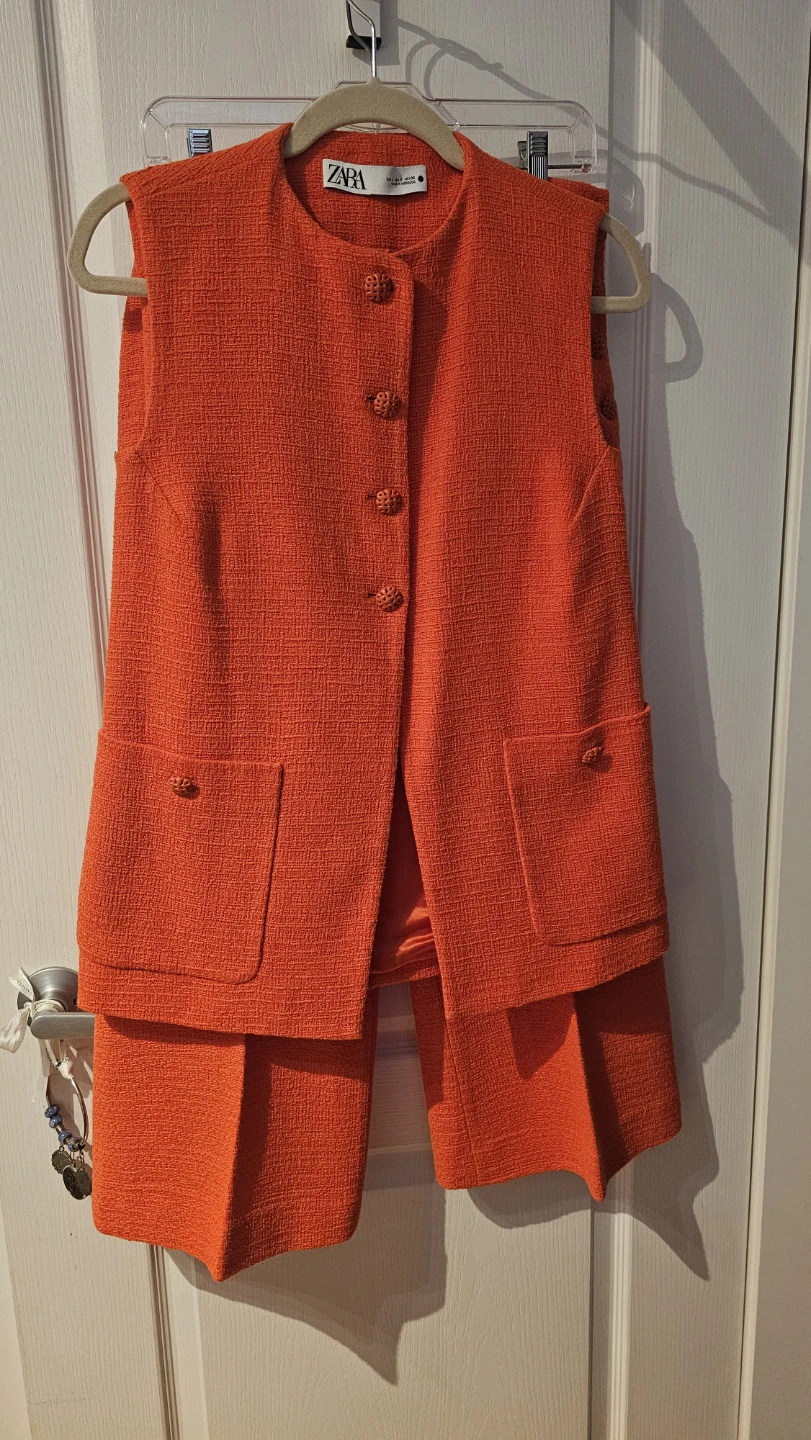 ZARA Orange Tweed Vest and Pants Set - photo 3