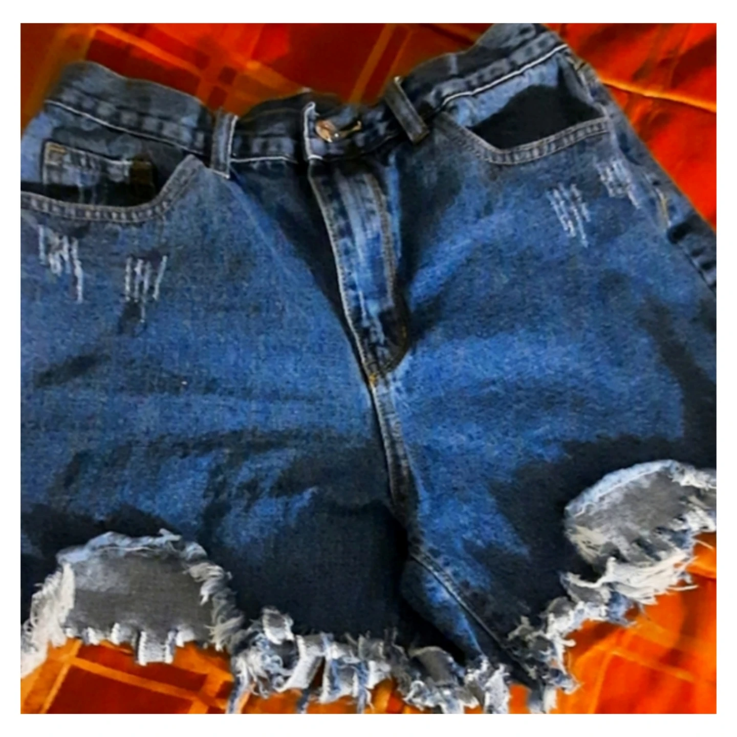 Blue Denim Distressed Cut-Off Shorts