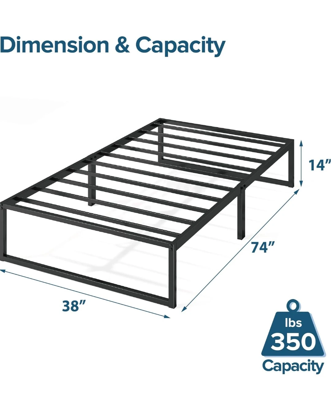 ZINUS 14" Twin Metal Bed Frame / Easy Assembly, Twin - photo 4
