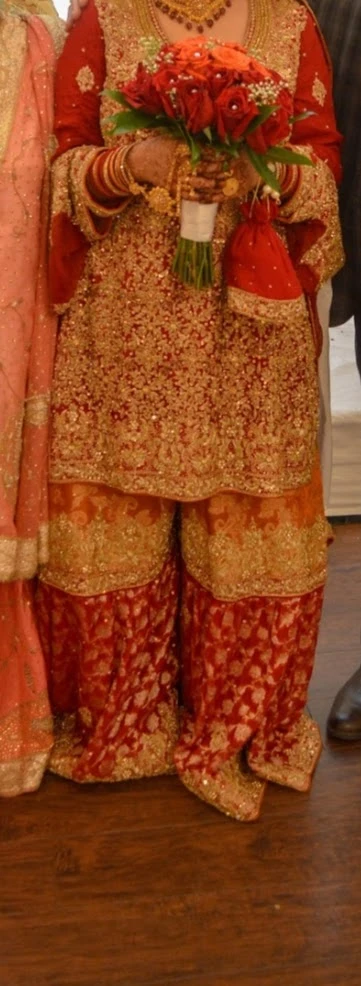 Pakistani Red and Gold Embellished Bridal Outfit - photo 5