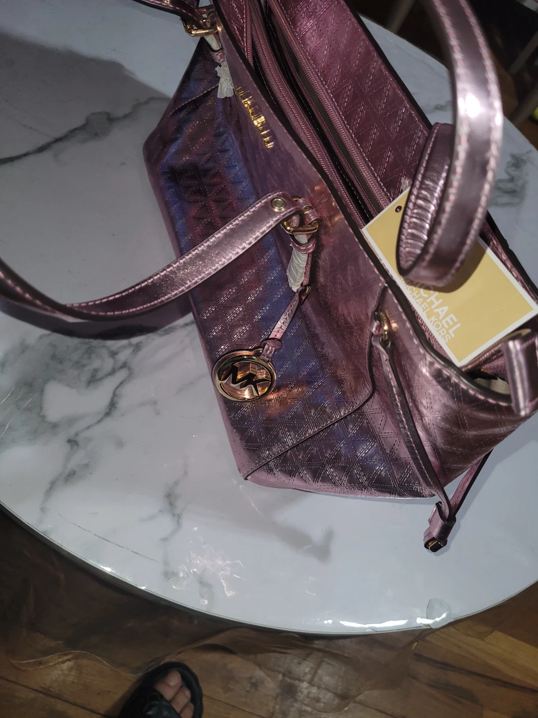 Michael Kors Rose Gold Metallic Tote Bag