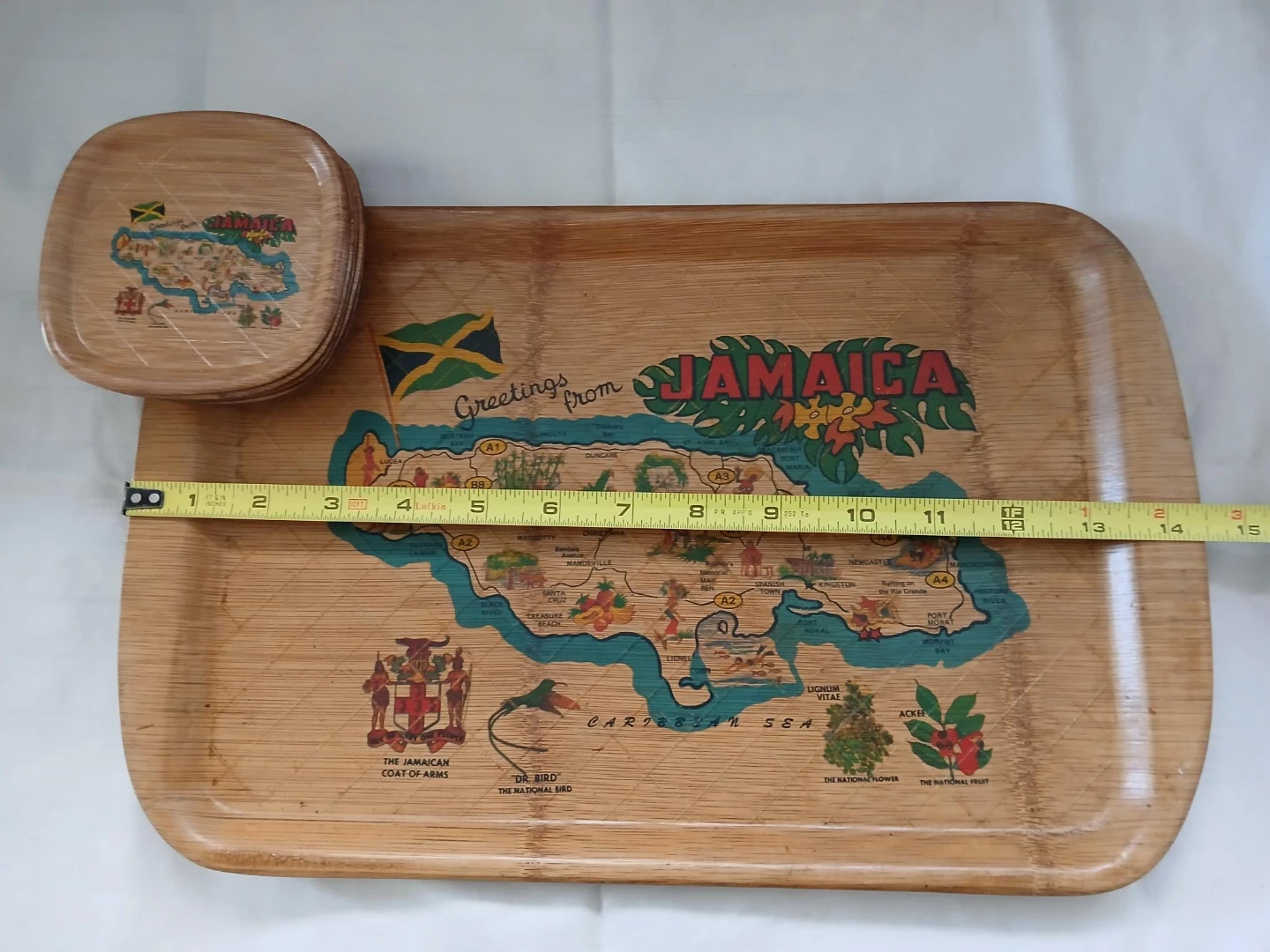 Bamboo Serving Tray w/5 Coasters-Jamaica Map Design. P/up only. - photo 2
